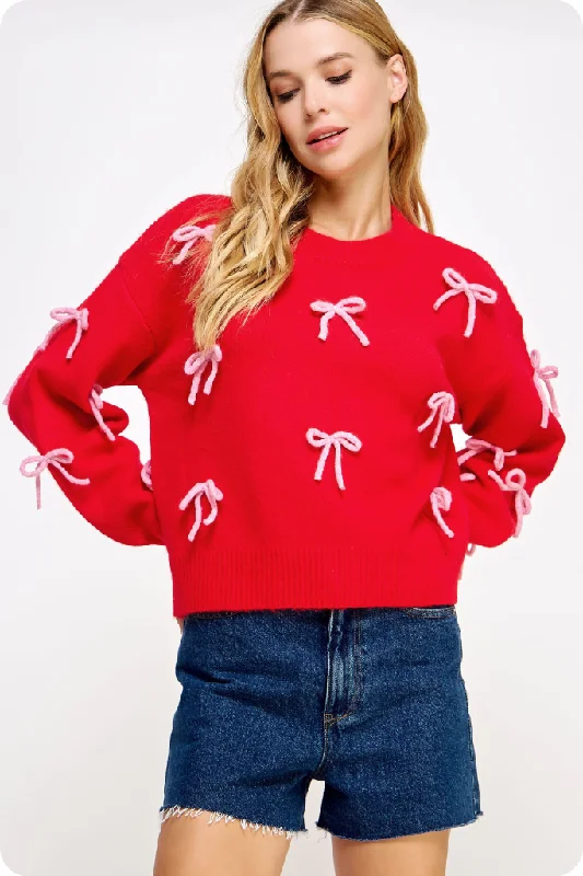 Plus Size Women's Side - Slit Sweaters in Bold SolidsRosie Bow Sweater