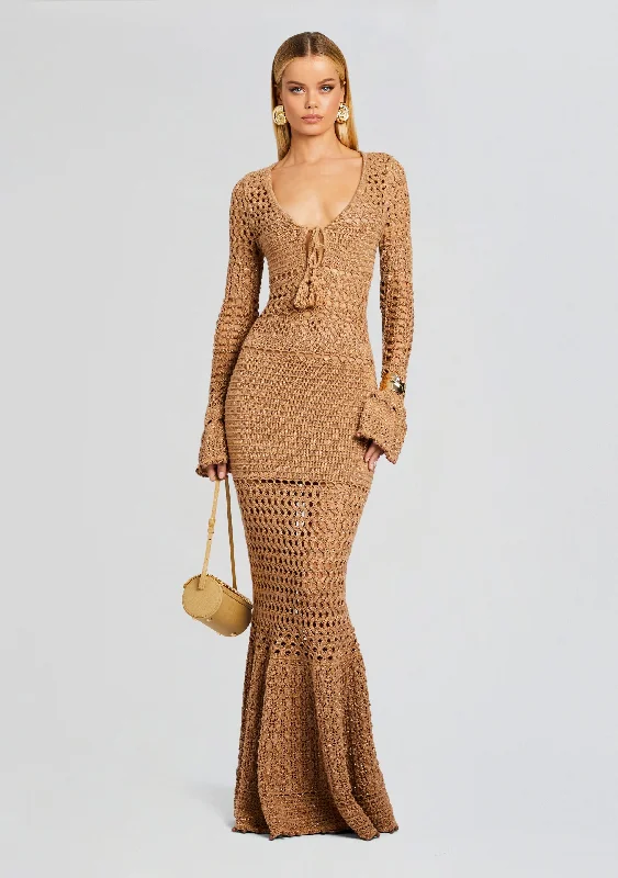 V - Neck Women's Ribbed Sweater Dresses with Belt for a Defined WaistSereno Knit Crochet Dress