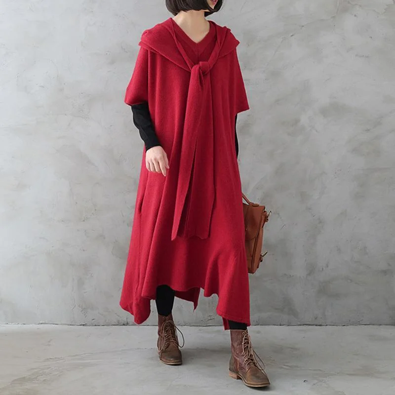 High - Low Hem Women's Cashmere - Blended SweatersShort Sleeve Pure Color Knit Dress High - Low Hem Women's Cashmere - Blended SweatersShort Sleeve Pure Color Knit Dress
