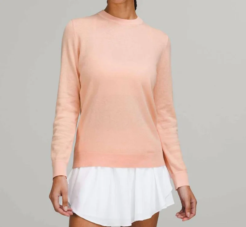 Plus Size Women's Open - Front Cardigan Style Sweater DressesSilk-Blend Crew Sweater In Peach Satin Plus Size Women's Open - Front Cardigan Style Sweater DressesSilk-Blend Crew Sweater In Peach Satin