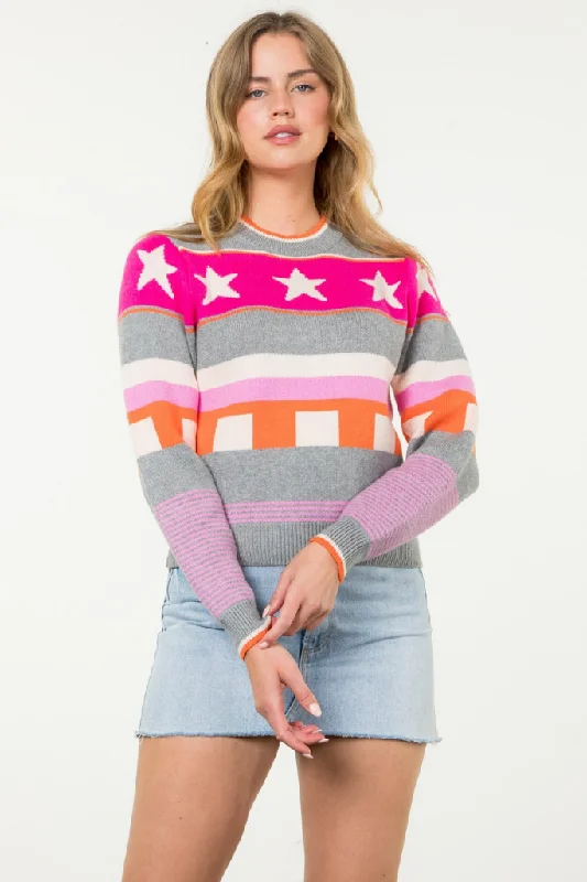 Plus Size Women's Embroidered Sweaters in Ethnic StylesStarry Eyes Crew Neck Sweater Plus Size Women's Embroidered Sweaters in Ethnic StylesStarry Eyes Crew Neck Sweater