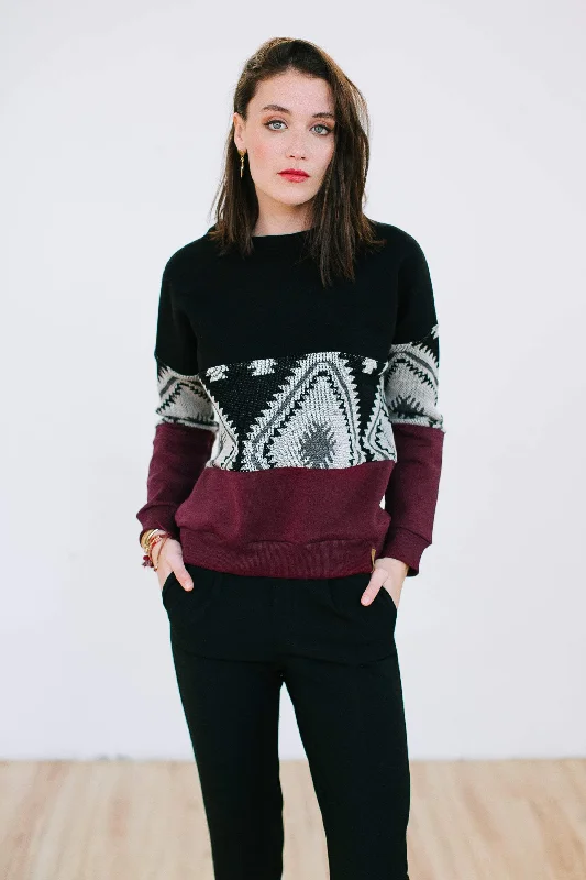 Sweater Mia Black Aztec & Dark Red