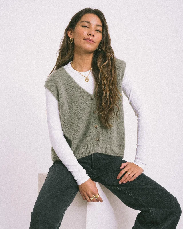 Plus Size Women's Belted Cable Knit SweatersTILTIL Monica Gilet Melange Salvia Green One Size Plus Size Women's Belted Cable Knit SweatersTILTIL Monica Gilet Melange Salvia Green One Size