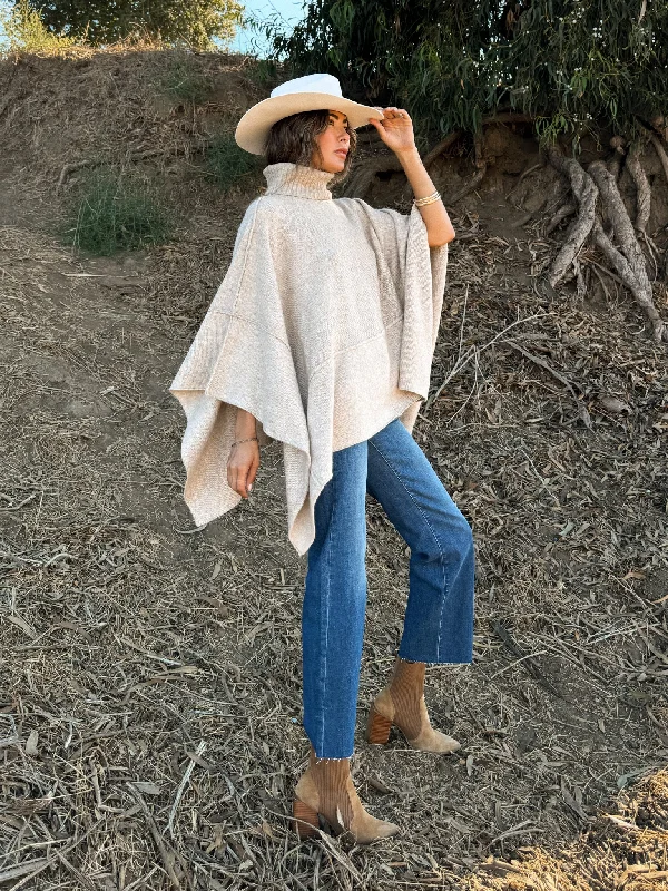 Plus Size Women's Oversized Chunky Knit SweatersCountryside Turtleneck Knit Poncho