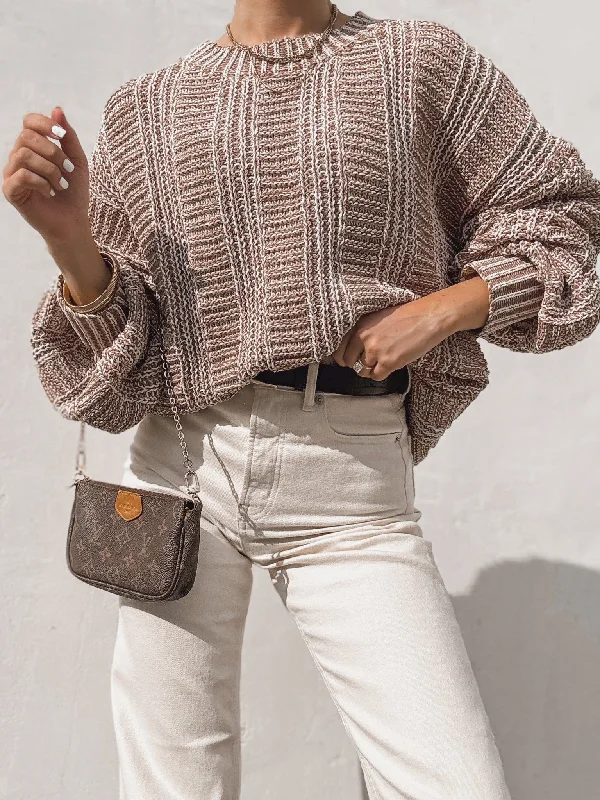 Plus Size Women's Oversized Chunky Knit SweatersDanika Two Tone Sweater in Mocha