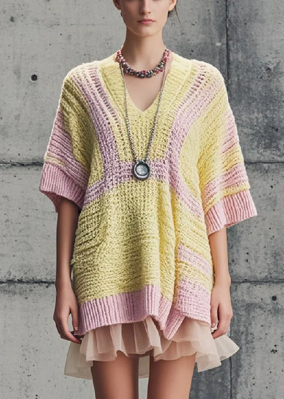 Plus Size Women's Fit - and - Flare Sweater Dresses with Ruffled HemUnique Yellow Oversized Patchwork Tulle Knit Dress Short Sleeve Plus Size Women's Fit - and - Flare Sweater Dresses with Ruffled HemUnique Yellow Oversized Patchwork Tulle Knit Dress Short Sleeve