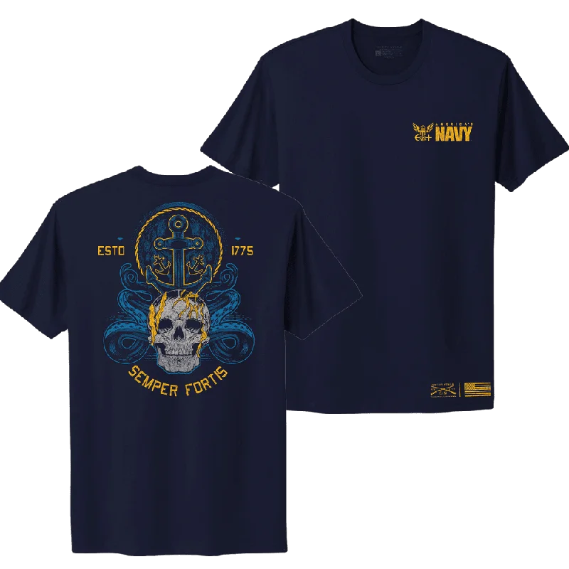 Muscle Women T Shirt for a Sporty and Casual LookUSN - Women's Semper Fortis Boyfriend Fit T-Shirt - Navy