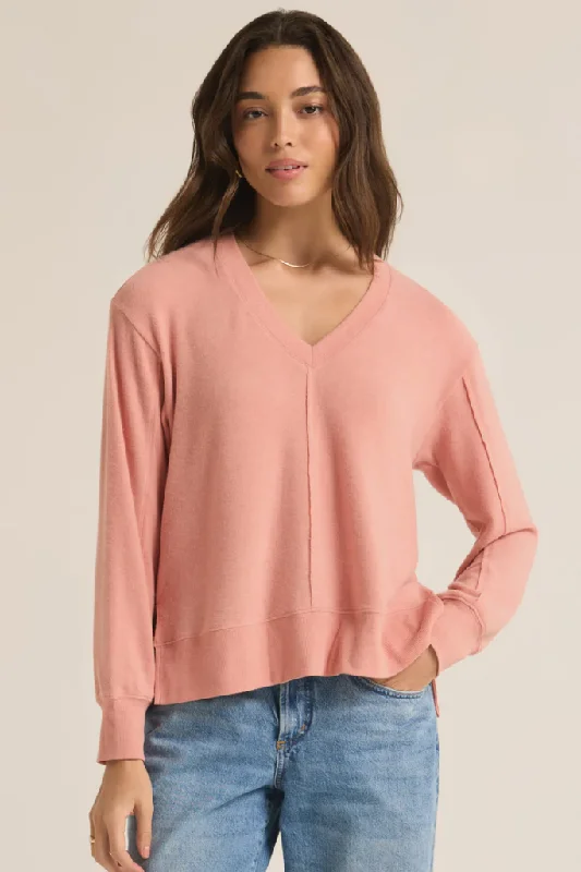 Button - Down Women's Shetland Wool Sweaters in Traditional PatternsWilder Cloud V Neck Sweater in Rose Haze by Z Supply Button - Down Women's Shetland Wool Sweaters in Traditional PatternsWilder Cloud V Neck Sweater in Rose Haze by Z Supply