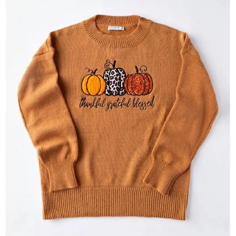 A - Line Women's Merino Wool Sweater Dresses in Classic StylesWomen's Grateful Thankful Blessed Embellished Sweater In Pumpkin A - Line Women's Merino Wool Sweater Dresses in Classic StylesWomen's Grateful Thankful Blessed Embellished Sweater In Pumpkin