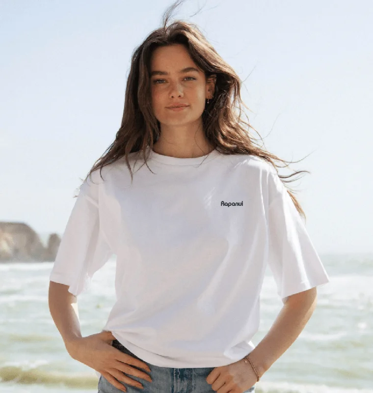 Distressed Women T Shirt with a Laid - Back AestheticWomen's Rapanui Logo Oversized T-Shirt Distressed Women T Shirt with a Laid - Back AestheticWomen's Rapanui Logo Oversized T-Shirt