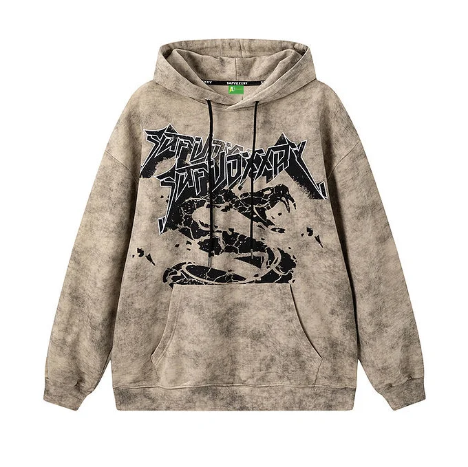 Women's cropped sweatshirt with a slogan graphic for a fun and expressive lookAG American Retro Desert Mamba Snake Style Hooded Style Women's cropped sweatshirt with a slogan graphic for a fun and expressive lookAG American Retro Desert Mamba Snake Style Hooded Style