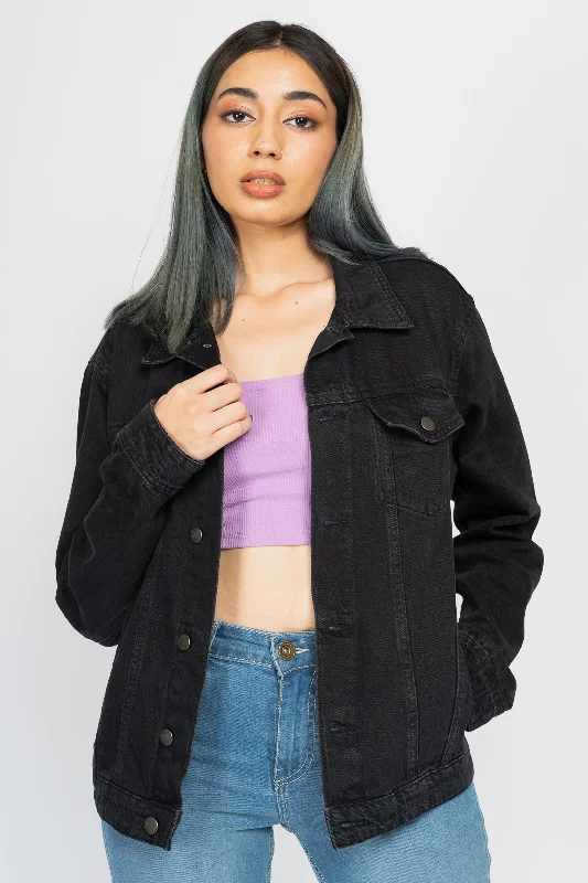 Women's military - style jackets with epaulets for a tough and fashionable appearanceBlack Trucker Jacket