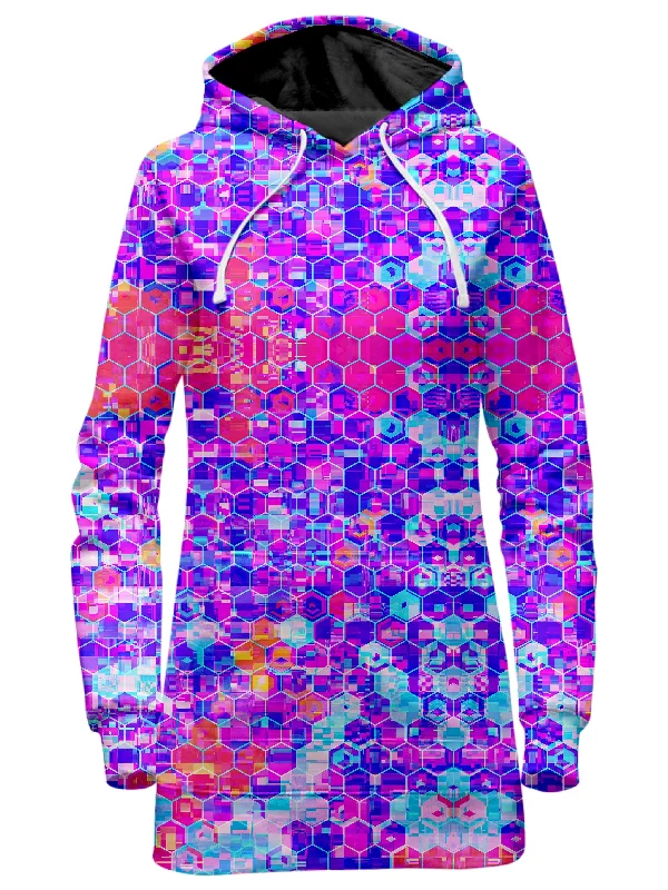 Women's hoodie with a kangaroo pocket and a pom - pom drawstring for added charmBlocks Of Life Hoodie Dress Women's hoodie with a kangaroo pocket and a pom - pom drawstring for added charmBlocks Of Life Hoodie Dress