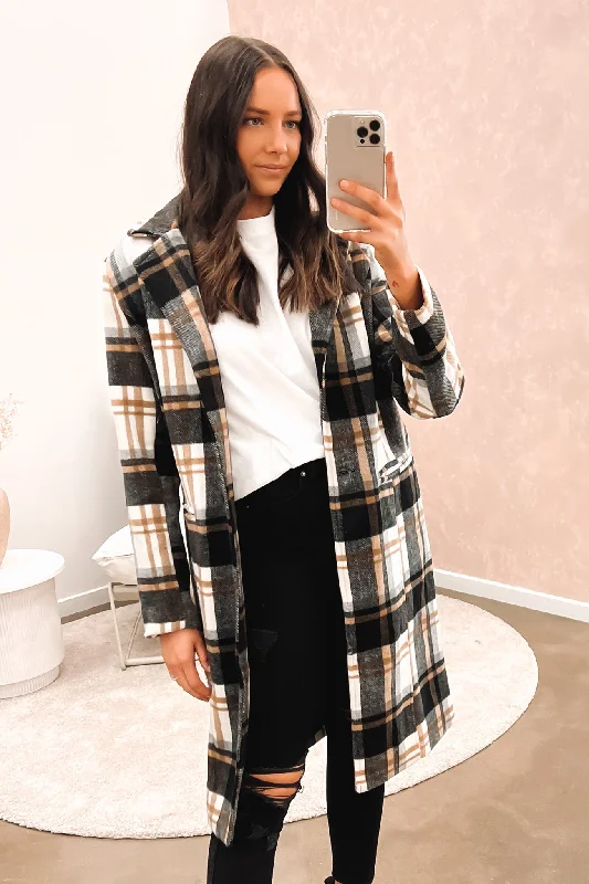Women's faux fur - trimmed denim jackets for a trendy and cozy styleCatriona Coat Check Women's faux fur - trimmed denim jackets for a trendy and cozy styleCatriona Coat Check