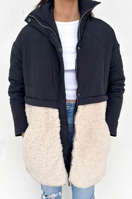 Women's bomber jackets with a holographic finish for a futuristic and eye - catching lookCelia Coat Black