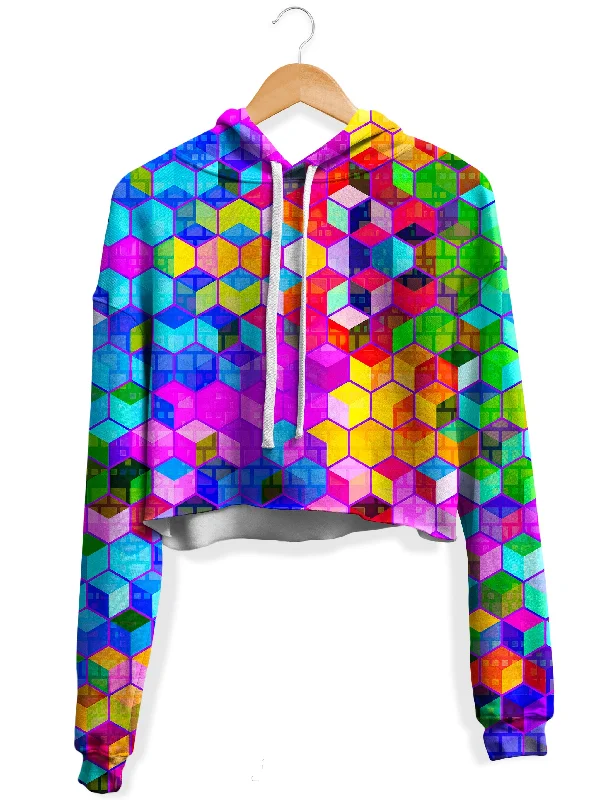 Women's crew - neck sweatshirt in a heather gray shade for a classic and versatile optionCubism Fleece Crop Hoodie Women's crew - neck sweatshirt in a heather gray shade for a classic and versatile optionCubism Fleece Crop Hoodie
