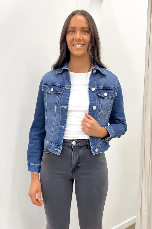 Women's cropped satin jackets in pastel shades for a glamorous evening outDarcy Denim Jacket 80 Vintage Wash