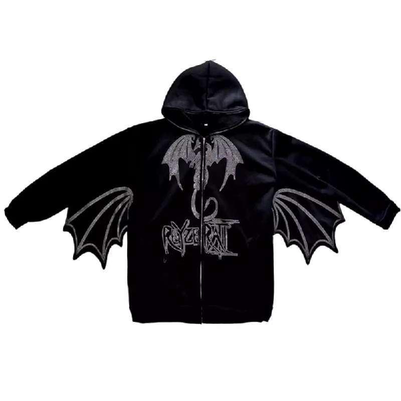 Women's hoodie with a kangaroo pocket and a pom - pom drawstring for added charmDragon Wing Diamond Zipper Hoodie Women's hoodie with a kangaroo pocket and a pom - pom drawstring for added charmDragon Wing Diamond Zipper Hoodie