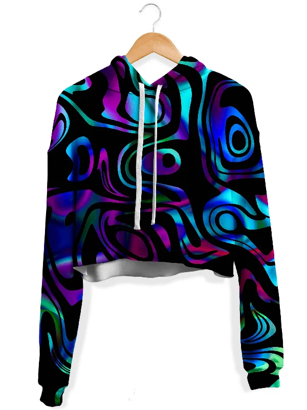 Women's tie - dye hoodie in bright colors for a retro and eye - catching styleDynamic Blues Fleece Crop Hoodie Women's tie - dye hoodie in bright colors for a retro and eye - catching styleDynamic Blues Fleece Crop Hoodie