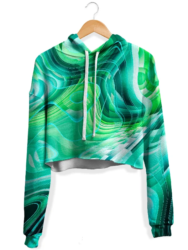 Women's oversized cropped hoodie with drawstrings for a trendy lookGreen Schism Fleece Crop Hoodie Women's oversized cropped hoodie with drawstrings for a trendy lookGreen Schism Fleece Crop Hoodie
