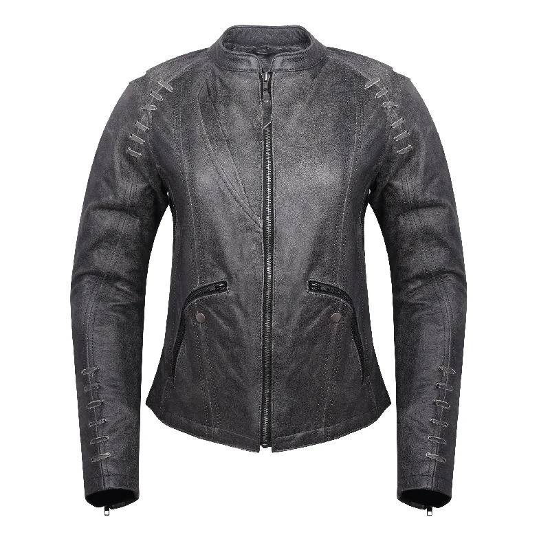Women's cropped leather jackets with a fringe detail for a western - inspired outfitHML638DG Ladies Lightweight Distressed Gray Goat Skin Leather Jacket Women's cropped leather jackets with a fringe detail for a western - inspired outfitHML638DG Ladies Lightweight Distressed Gray Goat Skin Leather Jacket