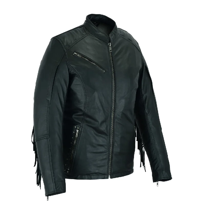 Women's long - line cardigan jackets in a soft knit for a cozy and elegant lookHML704B High Mileage Ladies Black Fringe and Rivet Leather Jacket Women's long - line cardigan jackets in a soft knit for a cozy and elegant lookHML704B High Mileage Ladies Black Fringe and Rivet Leather Jacket