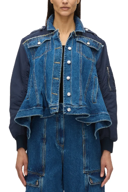 Women's double - breasted tweed jackets in classic colors for a sophisticated office lookHybrid Denim Flight Jacket Women's double - breasted tweed jackets in classic colors for a sophisticated office lookHybrid Denim Flight Jacket
