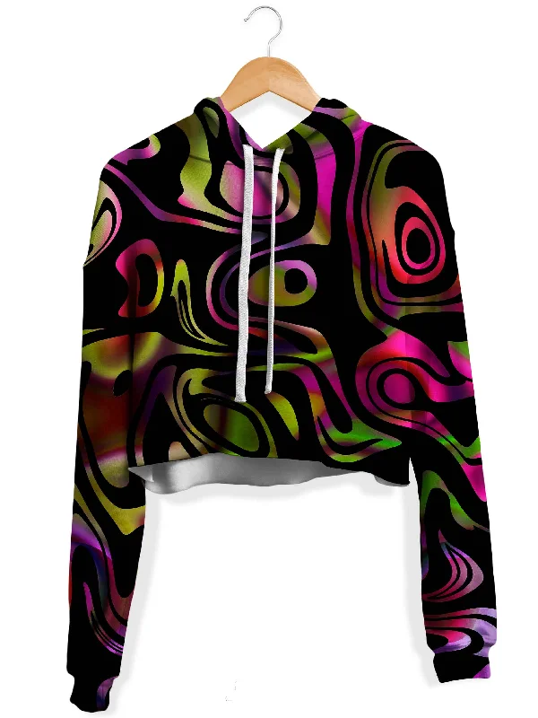 Women's cropped sweatshirt with a lace - trimmed hem for a romantic lookLoopy Abstract Fleece Crop Hoodie Women's cropped sweatshirt with a lace - trimmed hem for a romantic lookLoopy Abstract Fleece Crop Hoodie