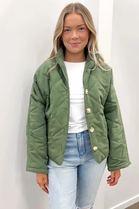 Women's shearling - lined suede jackets for ultimate warmth and luxuryMakayla Quilted Bomber Jacket Khaki Women's shearling - lined suede jackets for ultimate warmth and luxuryMakayla Quilted Bomber Jacket Khaki
