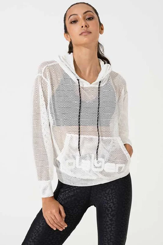 Women's cropped sweatshirt with a lace - trimmed hem for a romantic lookMesh Carlo Hoodie - White Women's cropped sweatshirt with a lace - trimmed hem for a romantic lookMesh Carlo Hoodie - White