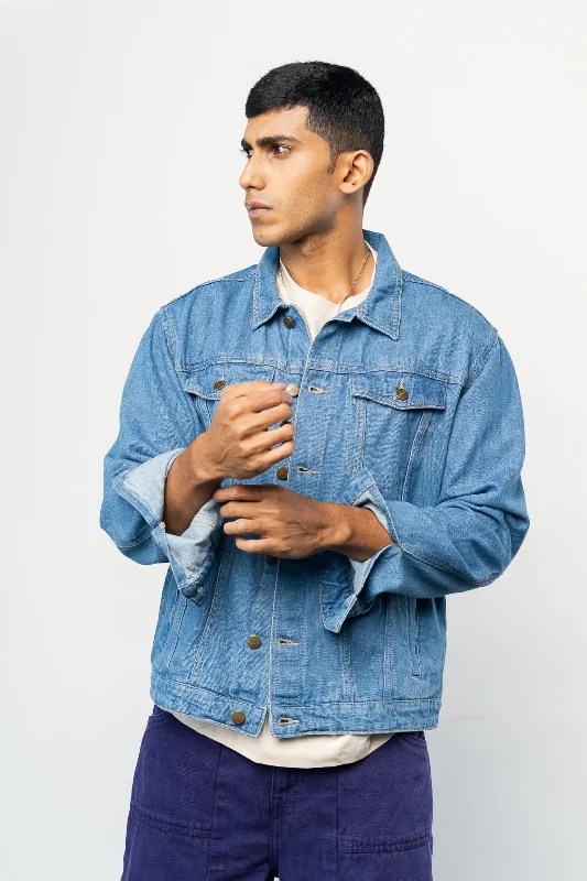 Women's long - line cardigan jackets in a soft knit for a cozy and elegant lookMid-Blue Men's Trucker Jacket