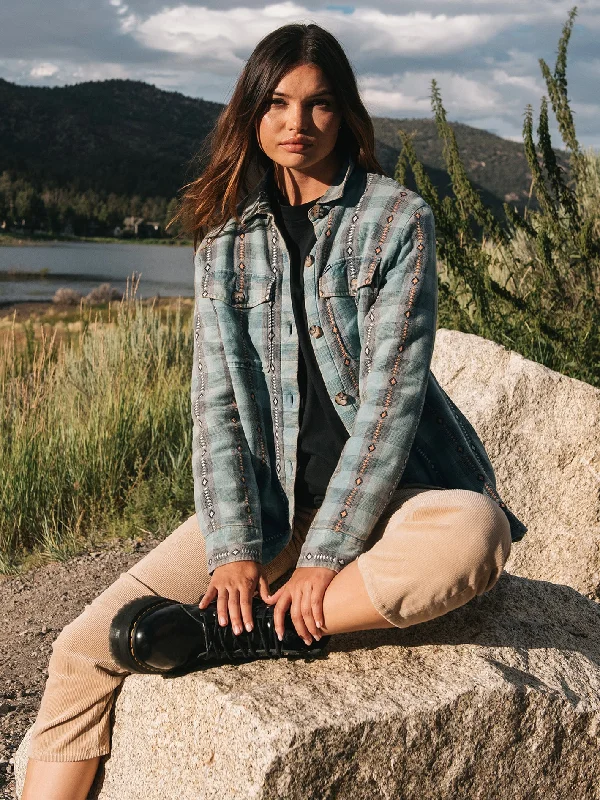 Women's quilted puffer jackets in a cropped silhouette for a modern twistPolar Boobear Flannel - Glacier Blue