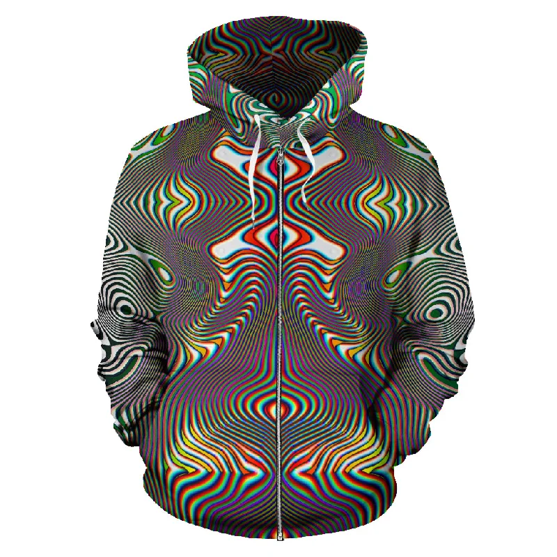 Women's cropped sweatshirt with a lace - trimmed hem for a romantic lookPrismatic Frequency I Zip-Up Hoodie Women's cropped sweatshirt with a lace - trimmed hem for a romantic lookPrismatic Frequency I Zip-Up Hoodie