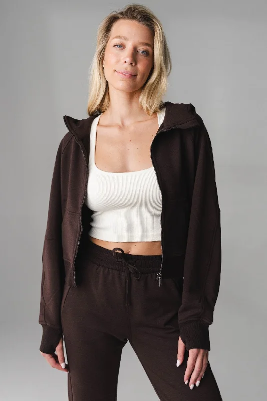 Women's fleece - lined hoodie with thumbholes for warmth in winterVitality Studio Zip - Espresso Marl Women's fleece - lined hoodie with thumbholes for warmth in winterVitality Studio Zip - Espresso Marl