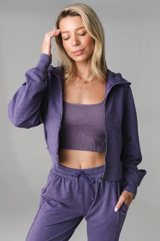 Women's zip - up sweatshirt in pastel blue for a soft and stylish outfitVitality Studio Zip - Violet Marl Women's zip - up sweatshirt in pastel blue for a soft and stylish outfitVitality Studio Zip - Violet Marl