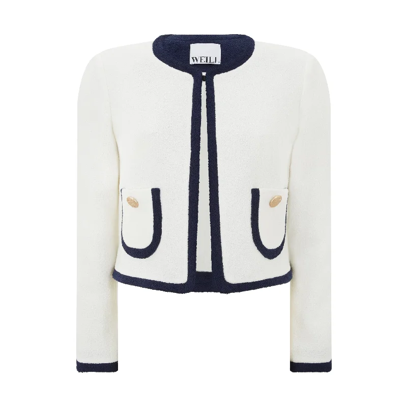 Women's denim jackets with a patchwork design for a bohemian and artsy styleTailored Crepe Cropped Jacket Women's denim jackets with a patchwork design for a bohemian and artsy styleTailored Crepe Cropped Jacket