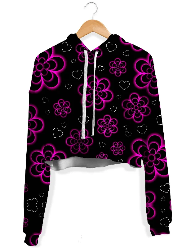 Women's hoodie with a glittery print for a glamorous and sparkly appearanceTekno Flower Fleece Crop Hoodie Women's hoodie with a glittery print for a glamorous and sparkly appearanceTekno Flower Fleece Crop Hoodie