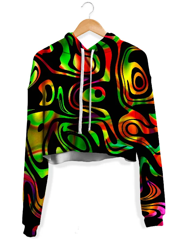 Women's tie - dye hoodie in bright colors for a retro and eye - catching styleTrippy Flow Fleece Crop Hoodie Women's tie - dye hoodie in bright colors for a retro and eye - catching styleTrippy Flow Fleece Crop Hoodie