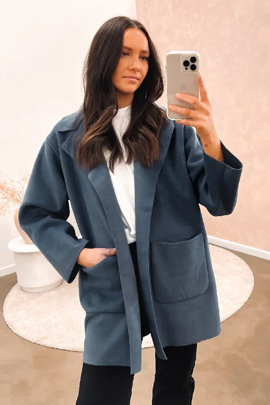 Women's cropped leather jackets with a fringe detail for a western - inspired outfitUmi Coat Ash Blue Women's cropped leather jackets with a fringe detail for a western - inspired outfitUmi Coat Ash Blue