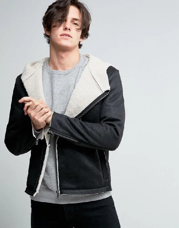 Women's cropped leather jackets with silver zippers for a punk - inspired outfitUnited Colors of Benetton Faux Shearling Hooded Jacket Women's cropped leather jackets with silver zippers for a punk - inspired outfitUnited Colors of Benetton Faux Shearling Hooded Jacket