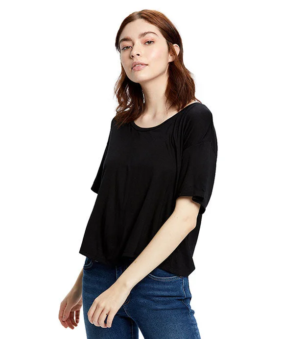 Women's pullover hoodie with a side slit for a modern and relaxed fitUS309 - US Blanks Ladies Boxy Open Neck Top | Black Women's pullover hoodie with a side slit for a modern and relaxed fitUS309 - US Blanks Ladies Boxy Open Neck Top | Black