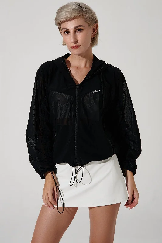 Women's sweatshirt with a mesh panel insert for breathability during workoutsValencia Jacket - Black Women's sweatshirt with a mesh panel insert for breathability during workoutsValencia Jacket - Black