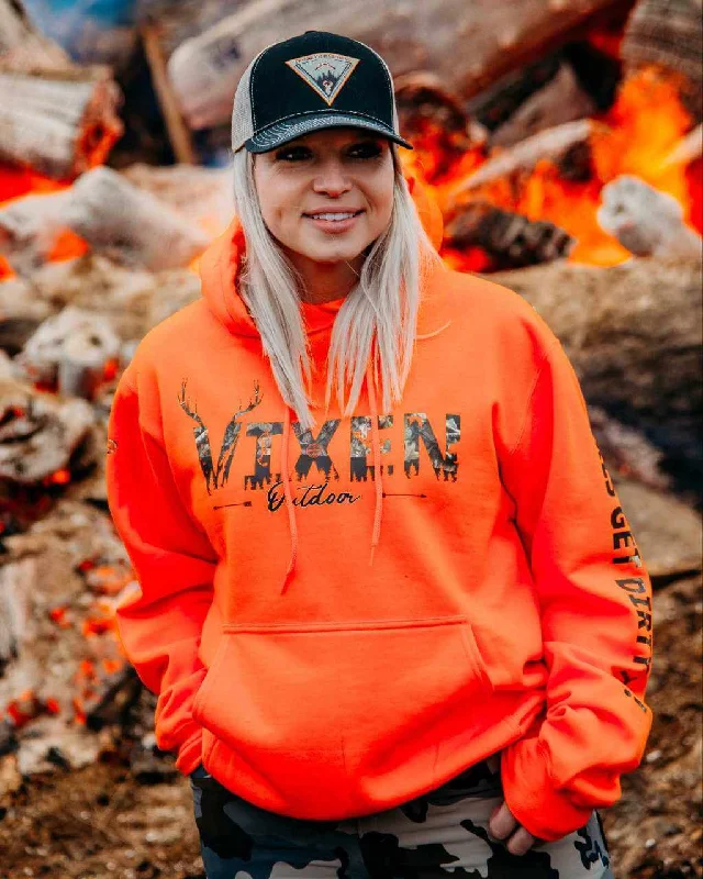 Women's long - sleeve cropped sweatshirt with ribbed cuffs for a snug fitVixen Huntress Pullover Hoodie-Safety Women's long - sleeve cropped sweatshirt with ribbed cuffs for a snug fitVixen Huntress Pullover Hoodie-Safety
