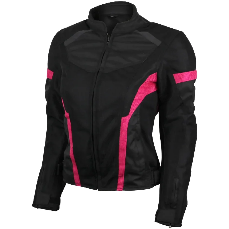 Women's waterproof rain jackets in bright yellow for high - visibility outdoor activitiesVL1674P Womens Advanced 3-Season CE Armor Pink Mesh Motorcycle Jacket
