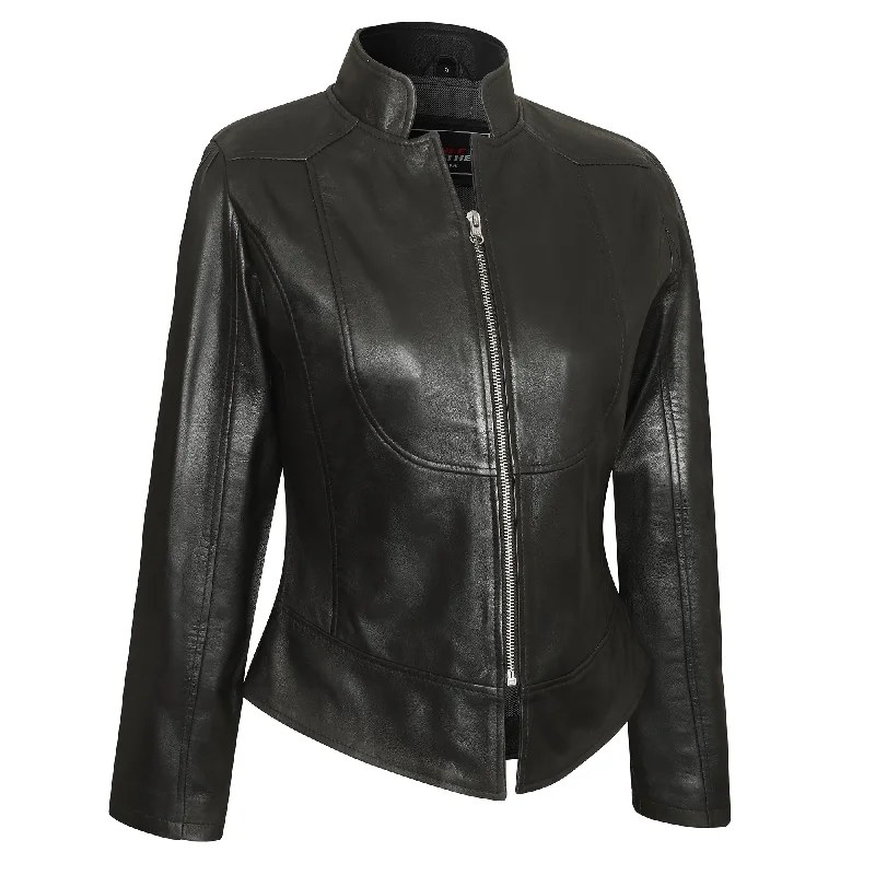 Women's quilted puffer jackets in a cropped silhouette for a modern twistVL650 Vance Leathers' Ladies Premium Soft Lightweight Black Fitted Leather Jacket