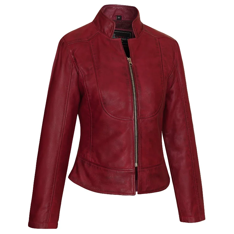 VL650Bu Vance Leathers' Ladies Premium Soft Lightweight Burgundy Fitted Leather Jacket