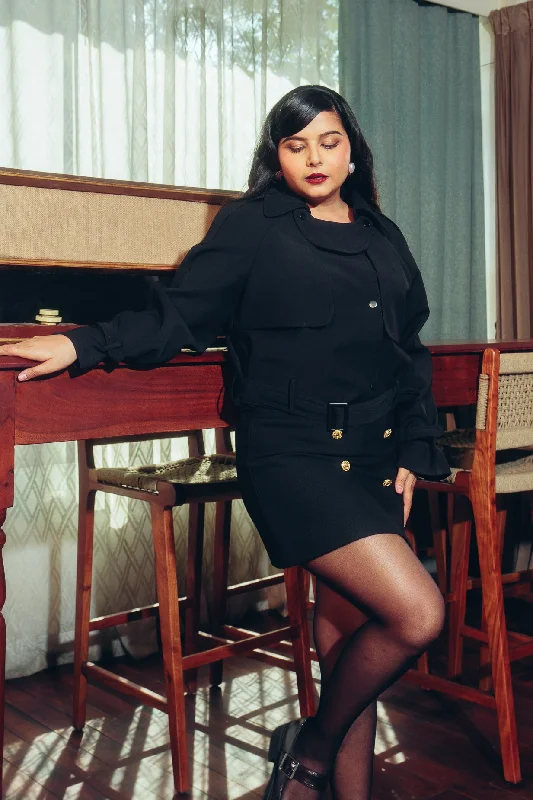 Women's trench coats with a removable belt for customizable stylingBlack Cropped Blazer Jacket