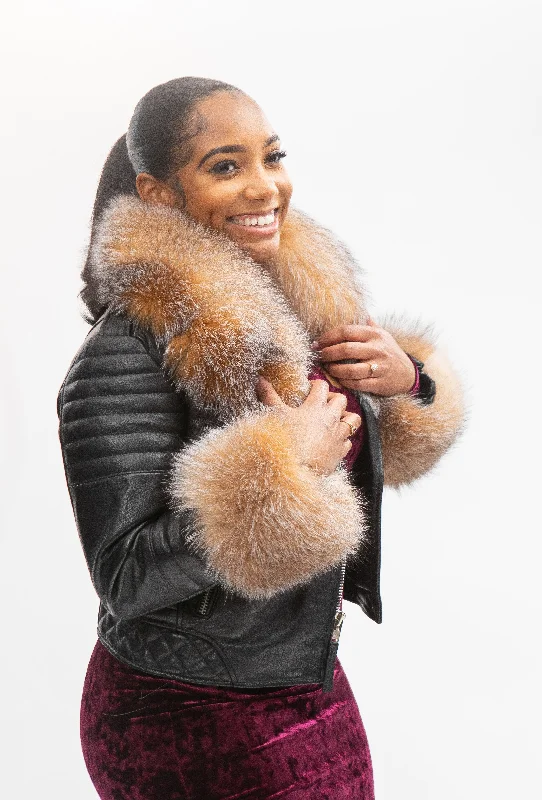 Women's waterproof rain jackets in bright yellow for high - visibility outdoor activitiesWomen's Jay Biker Full Fox Fur [Crystal]