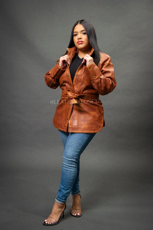 Women's cropped leather jackets with a fringe detail for a western - inspired outfitWomen's Leather Shirt [Caramel Crunch]
