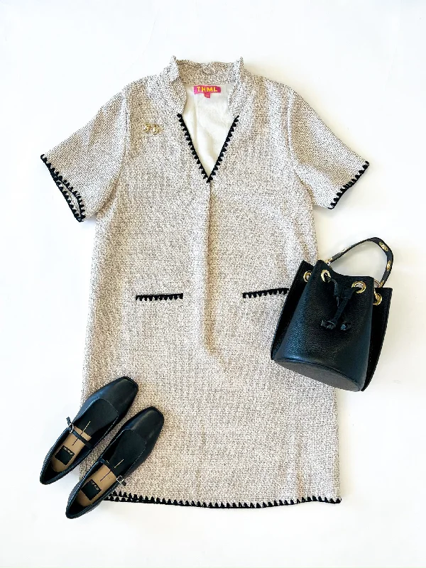 Empire Waist Women Dress to Accentuate the Bust and Conceal the Waist Empire Waist Women Dress to Accentuate the Bust and Conceal the Waist Black + Grey Tweed Pocketed Dress Empire Waist Women Dress to Accentuate the Bust and Conceal the Waist Empire Waist Women Dress to Accentuate the Bust and Conceal the Waist Black + Grey Tweed Pocketed Dress